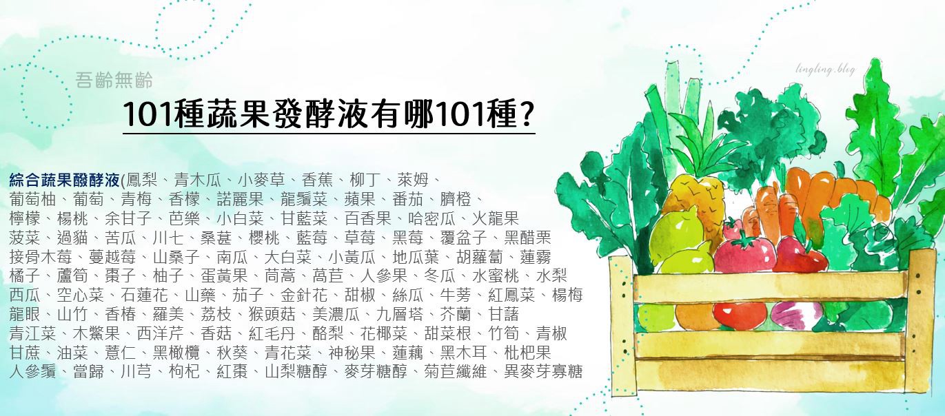 吾齡無齡101種蔬果發酵液體驗心得：綜合新鮮蔬果全果醱酵，低糖高纖讓排便更順暢！